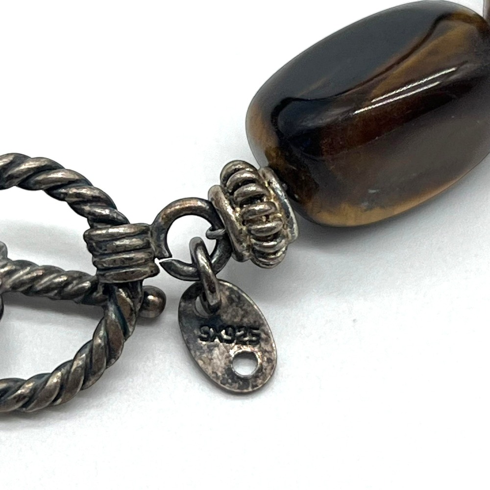 Vintage Tiger's Eye Necklace Marked SX 925 Sterling Silver Gemstone Toggle Clasp - Picture 3 of 16